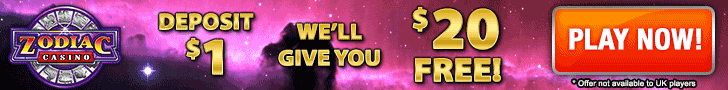 Zodiac Casino, Deposit $1, get $20 free
